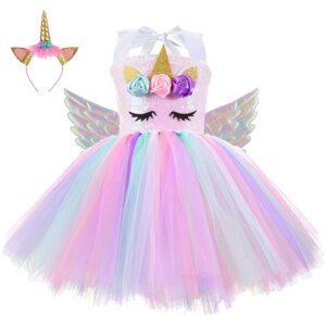 Princess Girls Unicorn Tutu Dress Outfits Pastel Flower Baby Girl Birthday Party Dresses Tulle Kids Halloween Cosplay Costumes