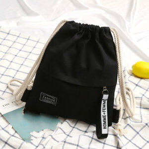 1 Pc Canvas School Bag Double Shoulder Drawstring Backpack Drawstring Pocket Portable Casual Backpack Women Men Travel Backpack