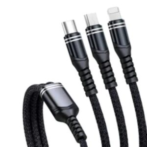6A 66W Fast Charging Data Cable 3 in 1 USB to 8 Pin+Micro USB +USB-C/Type-C Braided Data Cable Smart Phone Adpater