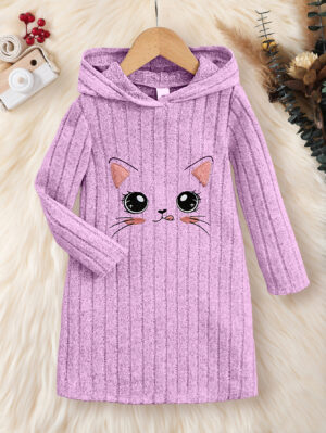Summer Girls Dress Long Sleeve Hooded Striped Comfortable Fashion Children’s Clothing 4-7Y