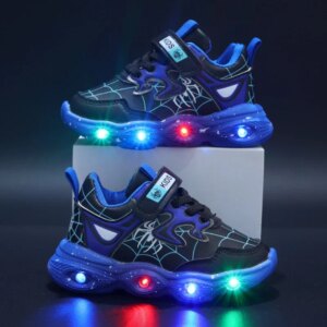 Disney Children’s Led Light Shoes Fashion Aoger Spiderman Boys Sneakers Girls Cartton Casual Shoes Breathable Kids Sport Shoes