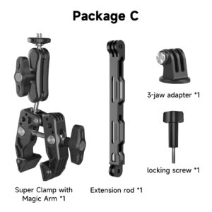 TELESIN Aluminum Super Clamp with Double 360?? Ball Head Magic Arm For GoPro Insta360 DJI OSMO Aciton Mobile Phone Action Camera
