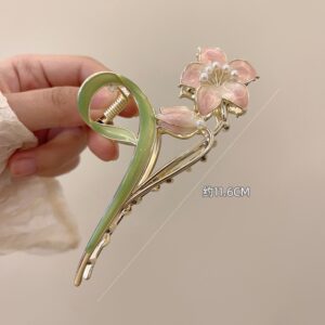 Enacolor New 2023 Fashion Enamel Lily Flower Hair Clip Accessories for Girl Hair Catch Ins