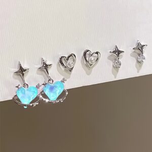 Enacolor 3Pairs Fashion Pink Heart Earrings for Luxury Crystal Pearl Earring Girl Party Accessories