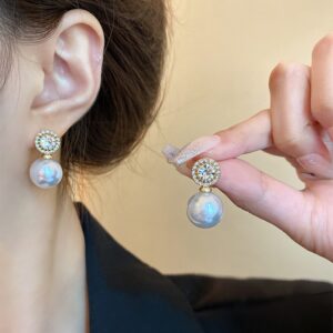 Enacolor Luxury Zircon Crystal Pearl Earrings for Accessories Jewelry Gifts 2024