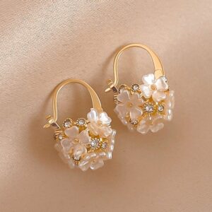 Enacolor Ins Girl Luxury Crystal Pearl White Flower Earrings for Girl Dress Party Accessories