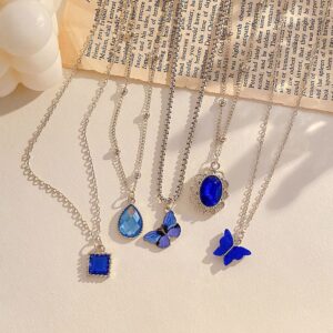 Enacolor 5Pcs Female Jewelry Set Crystal Butterfly Necklace Pendant Water Drop Necklace for Party Accessories
