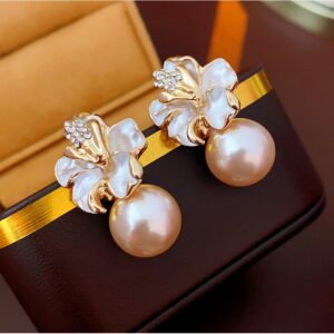 Enacolor Delicate Luxury Zircon Pearl Flower Earrings for Female Jewelry Party Accessories New 2024