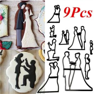 Couples Silhouette Cookie Cutter Intricate Design Various Sizes Set Of 9 Pcs Cake Cutter Tool Durable And Reusable Birthday And Valentine’S Cake