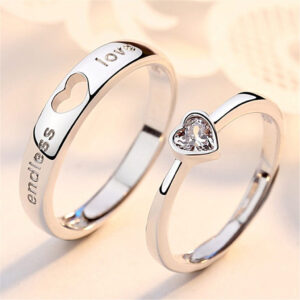 Enacolor 2Pcs/Set Promise Ring Couple Adjustable Letters Love Lover Heart Accessories Gifts