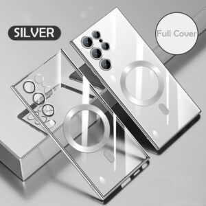 Magnetic Magsafe Wireless Charge Phone Case Plating Clear Back Case Cover For Samsung Galaxy S23 Ultra S22 S21 Plus S24