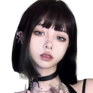 Heat Resistant Short Straight Wigs Cute Natural Hair Extension Bob Hair Wigs Breathable Cosplay Lolita Synthetic Wigs with Bangs Women