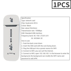 Wireless LTE WiFi Router 4G SIM Card Portable 150Mbps USB Modem Pocket Hotspot Dongle Mobile Broadband for Home Office WiFi