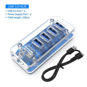 4xUSB 3.0 HUB Transparent USB Docking Station USB Adapter Splitter Support External Micro USB Power Supply for Desktop Laptop