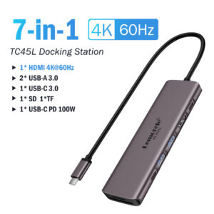 Lemorele TC45 7Port USB to HDMI 4K 60Hz Docking Station USB C HUB Type-C USB Adapter PD100W SD TF For Macbook Air Pro iPad Pro