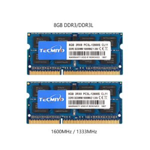 Tecmiyo Laptop SODIMM RAM 8GB PC3-12800S PC3-10600S DDR3 DDR3L 1333MHz 1600MHz 204pin intel AMD 2RX8 Notebook Memory 1pc- Blue