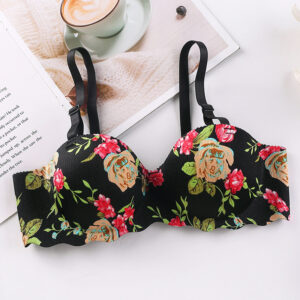 Rose Print Bras for Women One-piece Bra with Adjustable Shoulder Straps and No Rims