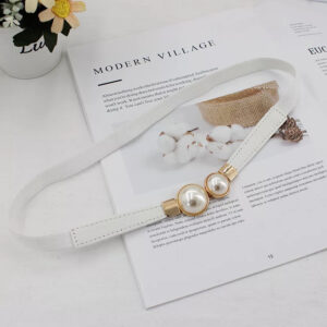 Creative Pearl Buckle Belt PU Leather Dress Skirt Waist Elastic Thin Women Belts Ladies Waistband