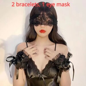 Sexy Lingerie Sexy Black Perspective Lace Eye Mask Handcuffs Set Bdsm Sexy Underwear Veil Accessories Sexys Costumes