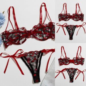 Women’s Lingerie Love Embroidery Bra Transparent G-string Thong Sleepwear Sexy Lingerie For Women Plus Size Lingerie Bandagex