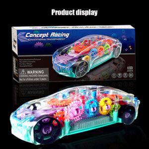 Kids Flashing Electric Racing Car Toys Transparent Light Colorful LED Music Mechanical Gear Vehicle Luminous Model Children Gift