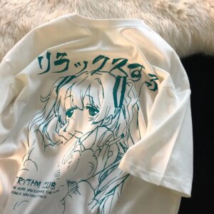 Women Clothing Women’s T Shirt Y2k Japanese Harajuku Graphic Kawaii T Shirts Anime Print Oversized T Shirt Plus Size Grunge Top