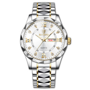 BINBOND Authentic Men’s Watch Waterproof Night Glow Double Calendar Watch Men’s Quartz Watch Diamond Pointed Glass