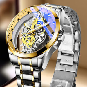 Fully Automatic Mechanical Watch for Men’s Watch Double Sided Transparent Hollow Waterproof and Luminous Quartz Watch for Men