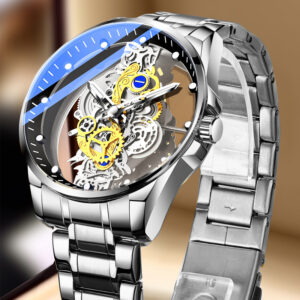 Fully Automatic Mechanical Watch for Men’s Watch Double Sided Transparent Hollow Waterproof and Luminous Quartz Watch for Men