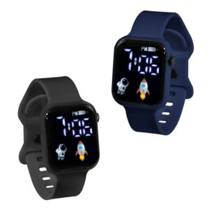 Hot Selling 2PCS Set Children’s Watch Student Astronaut Rocket LED Display Sports Watch Boys and Girls Children’s Festival Gift
