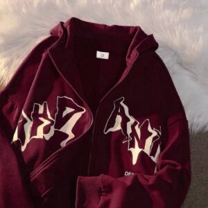 Vintage Zip Up Hoodies Women Y2k Harajuku Casual Letter Print Long Sleeve Loose Hooded Sweatshirts Goth Streetwear Jackets Coats