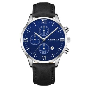 Leather Strap Wrist Watch Date Alloy Case Analog Quartz Sport Three Eyes High Literal Watch for Sports Running Outdoors