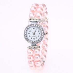 Fashionable And Versatile Exquisite Luxury LadiesΓÇÖ Pearl Chain Round Dial Diamond Edge Embroider Quartz Watch Suitable For Party