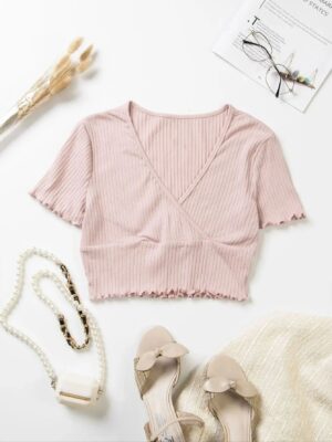 Elegant Rib-Knit Cotton Crop Top Breathable Stretchy & Chic – YourPerfect Choice for Spring-Summer-Fall
