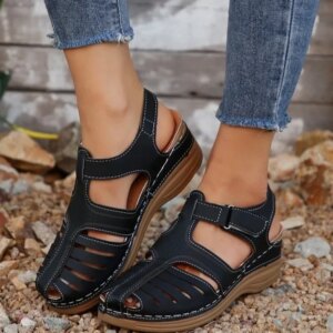 Wedge Vulcanized Shoes WomenΓÇÖs Summer Soft Sole Beach Sandals Premium Orthopedic Casual Hook & Loop Sandals Zapatillas De Mujer