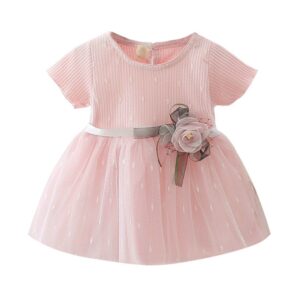 1-4Y Baby Girls Princess Dress Flowers Short Sleeve Cotton Tulle Skirt Summer Toddler Dresses Birthday Party Children Clothing