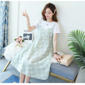 New Maternity Dress Summer Short-Sleeved Mid-Length False Two-Piece Korean Version Of The Female T-Shirt Summer Maternity Skirt