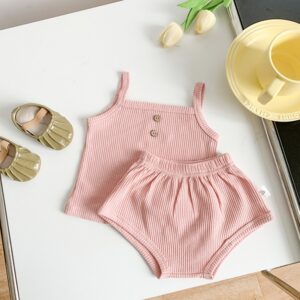 Summer Newborn Baby Boys Girls Camisole Top Tees Shorts Set Candy Color Tops Shorts Toddler Two Pieces Sets