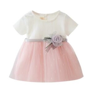 Children Summer Girls Cotton Cute Mesh Stitching Bottoming Short Sleeve Sweet Princess Dress For 6 Month to 3 Year old