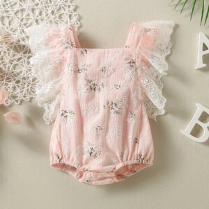 Girls Cotton Lace Pajamas Crawling Clothes Princess Clothes Comfortable, Soft and Easy Care
