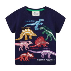 Summer Boys Cartoon T-shirt Short Sleeved Children’s Leisure Casual fluorescence Dinosaur 3D Graphic Print Short Sleeve T Shirt
