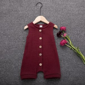 Baby Girls Summer Sleeveless Cotton With Botton Casual Jumpsuits