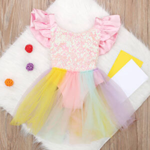 Summer Baby Girl Sequined Dress Cute Flying Sleeve Toddler Cotton Mesh Casual Sundress