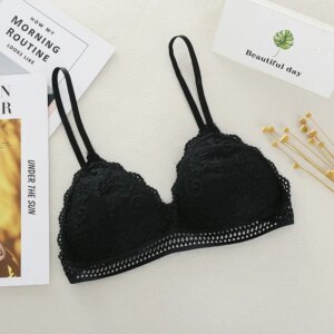Lace Underwear Female Thin Section Bra Sexy Backless Lingerie Solid Color Embroidery Hollow Tube Top Black/RedWhite Bandeau Top