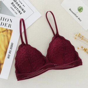 Lace Underwear Female Thin Section Bra Sexy Backless Lingerie Solid Color Embroidery Hollow Tube Top Black/RedWhite Bandeau Top