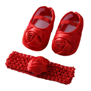 Newborn Baby Girls Shoes Suit Cotton Rose Floral Cute Toddlers Soft Sole Children Princess Shoes First Walkers Shoe Headband Set