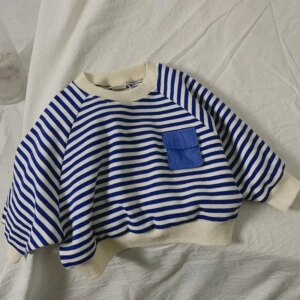 Spring Autumn Stripe Long Sleeves Sweatshirt Kids Boys’ Loose Bat Sleeves Tops Girls’ Baby Boy Clothes