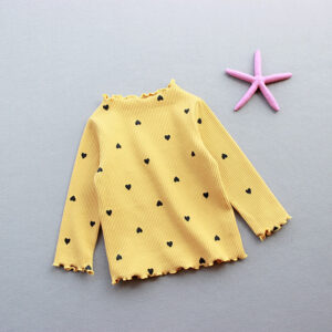Spring Autumn Kids Baby Girls T-Shirts Tops Heart Pattern Long Sleeve Child Infant Undershirt Bottoming Shirts Tees For Toddler