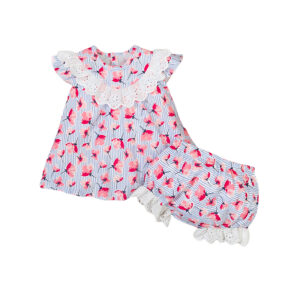 Summer Girls Cotton Printed Cartoon Suit Short Sleeve Top + Shorts Fashion Children’S Casual Suit Baby Clothes