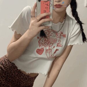 Embroidery Letter Design Graphic Crop Top Korean Casual Trendy Short Sleeve Top Summer New Fashion 2024 T Shirt Women